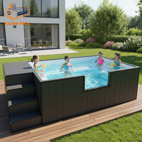 Piscine de nage à contre-courant Elite Resort, hors sol, en fibre de verre, avec triple cascade, grande, 20 pieds, et conteneur de 40 pieds, intégrant un jacuzzi spa