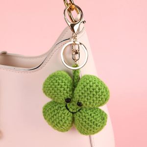 Hand-knitted Heart-shaped <b>rainbow</b> Four-leaf Clover Multi-color Flower Knitted Pendant Keychain <b>Bag</b> Accessory - Product Image 5