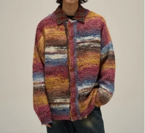 Suéter Vintage americano OEM y ODM con logotipo personalizado, cárdigan a rayas para hombres y mujeres, suéter cárdigan informal Suelto - Product Image 2