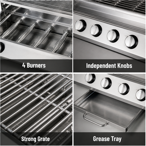 Parrilla de Gas LPG Comercial de Cuatro Quemadores para Barbacoa, Ideal para Asar Filetes, Pollo, Brochetas y Salchichas en Restaurantes, Servicios de Catering y Distribuidores - Product Image 4