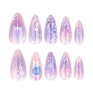 <span class=keywords><strong>Faux</strong></span> ongles en résine violette Sizzy Dream Wear Star Pearl en forme d'amande, style Ins, couverture complète, vente en gros - Product Image 5