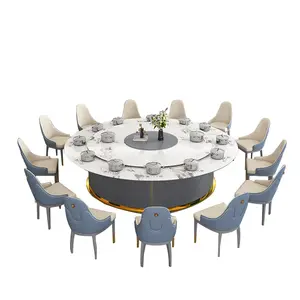 Hotel electric dining light luxury wind round table hotel club 20 people invisible Induction cooking hot pot slate table