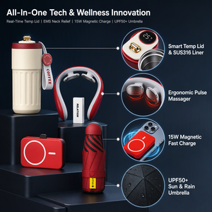 ชุดของขวัญ 4 in 1 PromotionSmart ประกอบด้วย แก้วกาแฟสแตนเลส 316 พร้อมเครื่องนวดคอแบบให้ความร้อน 15W พาวเวอร์แบงค์แม่เหล็ก และร่มกันแดด - Product Image 2