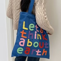 Sac à bandoulière polyvalent pour femme, sac en toile brodé avec lettres, sac fourre-tout vertical, sac d'école décontracté pour étudiante