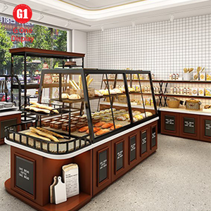 Comptoir de présentation de boulangerie en bois personnalisé, moderne, pour les magasins de boulangerie, meuble de présentation de café personnalisé - Product Image 1