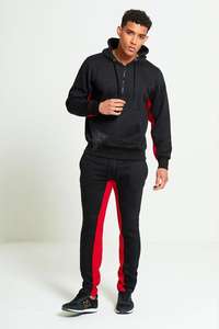 Chándal deportivo negro y rojo para hombre con rayas laterales, sudadera activa para culturismo - Product Image 2