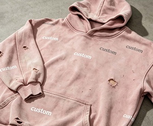 Sweat-shirt surdimensionné personnalisé style streetwear, en coton épais, effet délavé, coupe courte, pour homme - Product Image 3