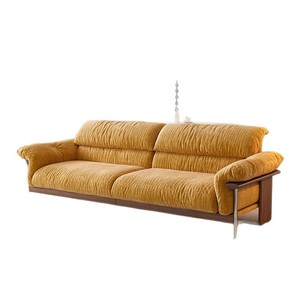 Mid-century retro fabric <b>sofa</b> with walnut wood frame, high backrest, full washable chenille cover for <b>small</b> living spaces - Product Image 5