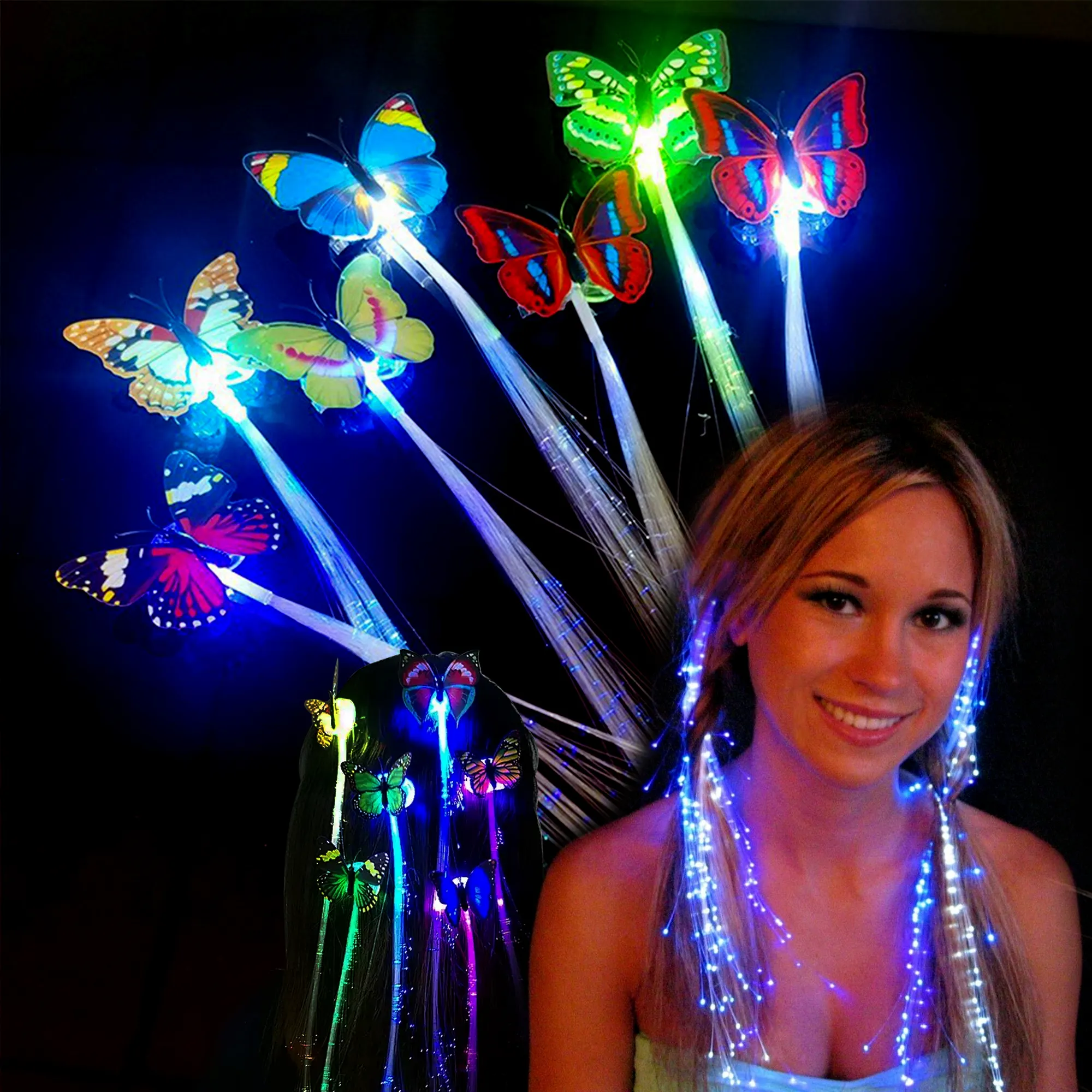 Pafu Led Borboleta Clip Nova Tendência Colorido LED Neon Brilhante Trança De Cabelo Festa De Aniversário Dançando Natal Ano Novo Aplicável