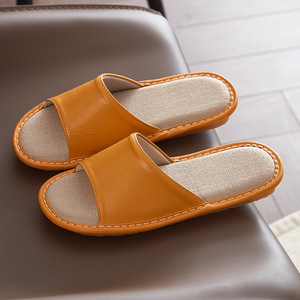 Chaussons en cuir véritable pour hommes, nouveaux, antidérapants, pour l'intérieur, en cuir et lin, sans odeur, avec semelle en tendon de boeuf - Product Image 5