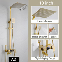 Ensemble de douche mural numérique LED en acier inoxydable et cuivre doré, de luxe moderne, pour salle de bain et hôtels