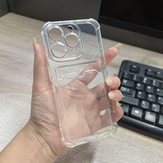 TPU Phone Case for iPhone 17 16 15 14 13 Pro Max 11 12 X XR XS 8 Plus Transparent Card Slot Bag Holder Shockproof Wallet Cover