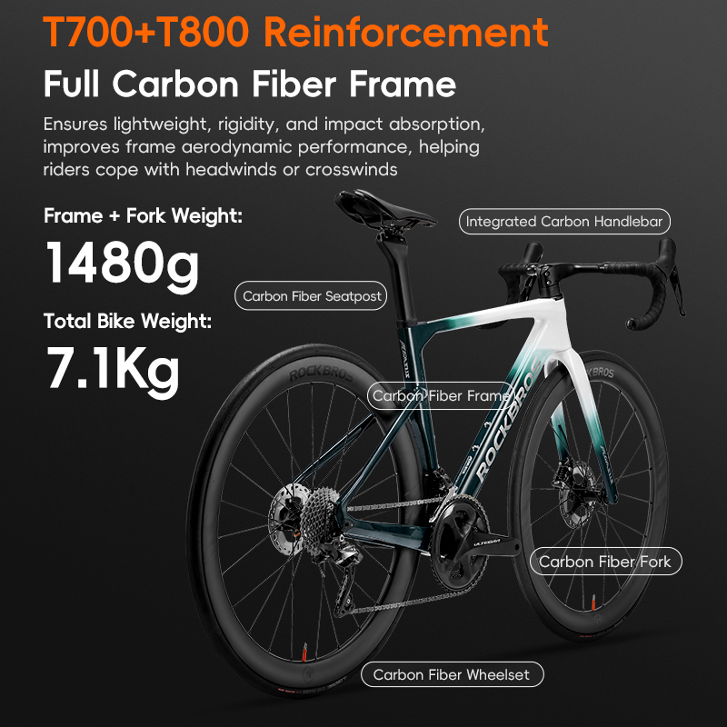 ROCKBROS ロードバイク カーボンファイバー自転車 T700 エアロ