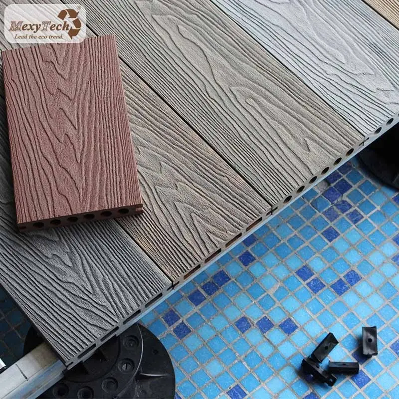 Standar Eropa Keluaran Baru 3D Hasil Direkayasa Kayu Plastik Komposit Dek Es Resistansi Silk Decking