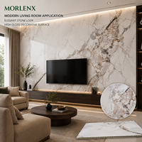 Panneau mural décoratif en PVC brillant MORLENX, marbre blanc gris rose beige, pour revêtement mural intérieur