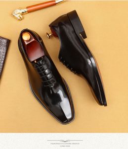 Chaussures Oxford à lacets pour hommes, style britannique, bout pointu, brillantes, en cuir véritable, pour occasions formelles, doublure en cuir de vachette, chaussures de mariage - Product Image 5