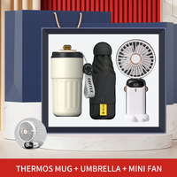 Ensemble Cadeau Mug à Café, Ventilateur Portable et Parapluie – Articles de Bureau et d'Extérieur Très Demandés pour Commandes d'Entreprise et Cadeaux Saisonniers pour le Personnel