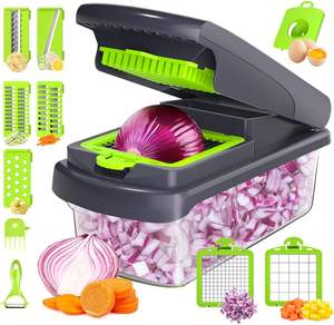 Coupe-légumes manuel multifonctionnel, <span class=keywords><strong>hachoir</strong></span> à légumes, oignon, trancheuse à légumes, <span class=keywords><strong>hachoir</strong></span>, 12 pièces avec récipient, durable - Product Image 1