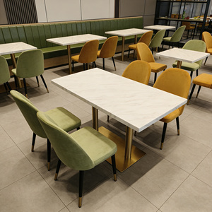 Set Moderno di Tavolo e Sedie per Ristorante con Piano in Marmo, Arredamento Commerciale in Velluto per Caffè, Bistrot e Coffee Shop - Product Image 3