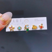 BOYI 5 pièces ensemble bijoux de mode princesse doux tempérament boucles d'oreilles 925 argent poste concepteur couleur Zircon boucles d'oreilles ensemble
