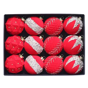 Ornamen dekorasi Natal lukisan tangan bola Natal mewah pernak-pernik Natal kumpulan merah 8cm desain baru
