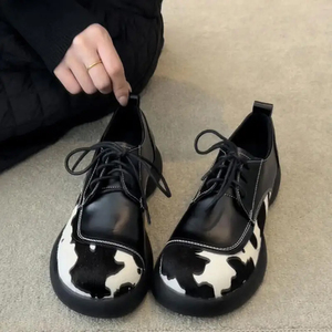 Mozhixi mocassini piatti in pelle di crine di cavallo con stampa mucca scarpe da <span class=keywords><strong>Derby</strong></span> - Product Image 1