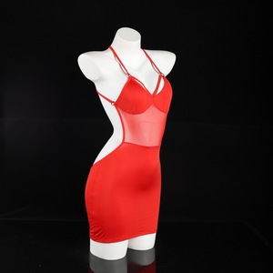 Combinaison de lingerie sexy en maille rouge à bretelles spaghetti et col en V profond pour femme - Product Image 3