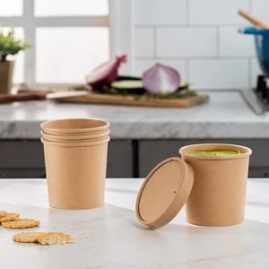Gobelet à soupe en papier kraft biodégradable et compostable personnalisé pour nouilles, pizza, curry, soupe chaude avec couvercles - Product Image 3