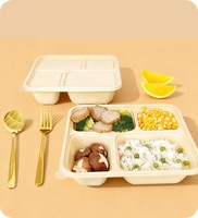 Boîte à lunch bento en bambou de qualité supérieure, personnalisable en usine, étanche, réutilisable, jetable, à 4 compartiments, grande capacité, pour plats à emporter