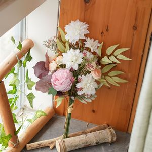 Bouquet de fleurs artificielles CallaFloral, camélia en tissu tissé plastique, décoration de mariage et de maison - Product Image 2