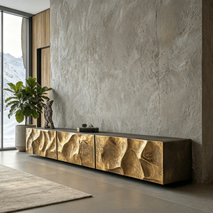 <span class=keywords><strong>Mueble</strong></span> para <span class=keywords><strong>TV</strong></span> de 4 Puertas con Marco de Fibra de Vidrio, Diseño Floral Tallado en Bronce Antiguo para Interiores de Estilo Clásico <span class=keywords><strong>Retro</strong></span> - Product Image 4