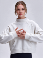 Sweat-shirt à col montant pour femme OEM, couleur unie, 100% coton molletonné, pull oversize, style automne