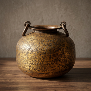 Maceta de Latón Antigua Hecha a Mano con Caligrafía Árabe, Decoración para el Hogar, Bodas y Jardín, Tallada a Mano, 22.80 Pulgadas, GNSP-31 - Product Image 2