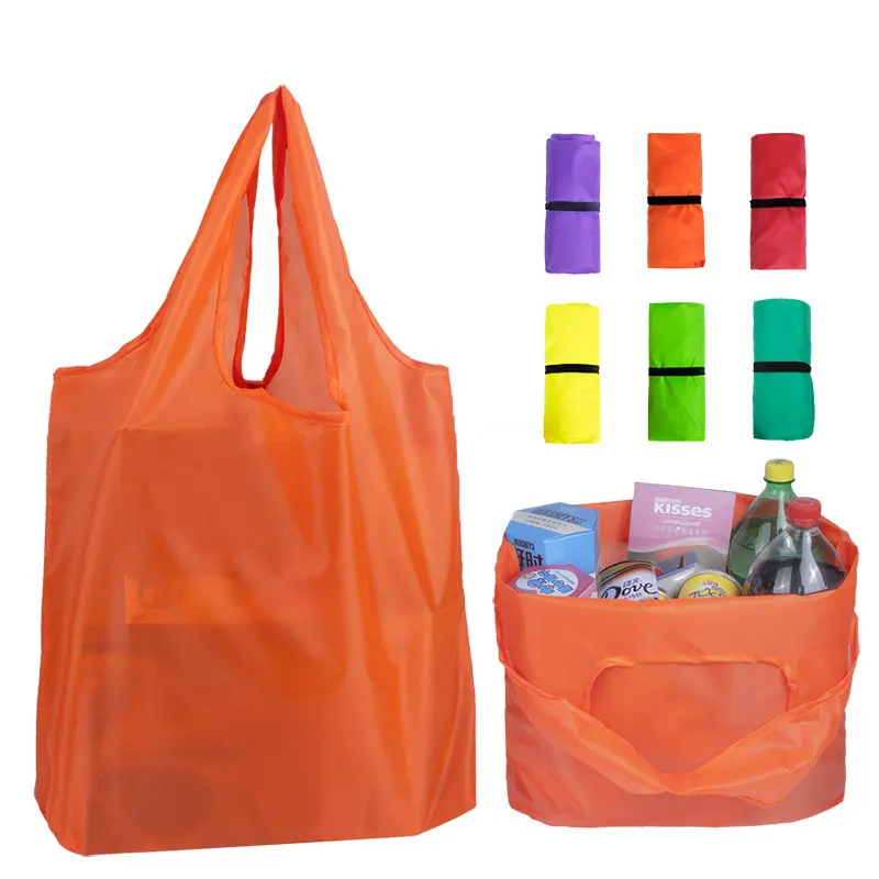 Tote Bag pieghevole in poliestere vuoto con Logo personalizzato eco-friendly riutilizzabile multicolore arrotolabile borse per la spesa pieghevoli