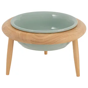 批发高架猫陶瓷碗实木支架宠物倾斜高架猫食水碗