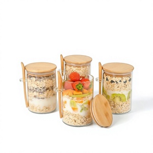 Borosilicate <b>Glass</b> Spice Jar Set Bamboo Airtight Lid <b>Food</b> Storage <b>Containers</b> Round Kitchen Pantry Canisters - Product Image 3