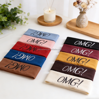 OMG Bandeau de sport réutilisable antidérapant en tissu à bord large pour femme, 13 couleurs, brodé, pour yoga, spa, maquillage, cheveux et bain