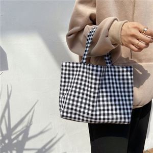 Promotional <b>Large</b> Woman Holiday Canvas Tote Fashion Grid Lady Handbags Custom Logo Shopping <b>Bag</b> - Product Image 3