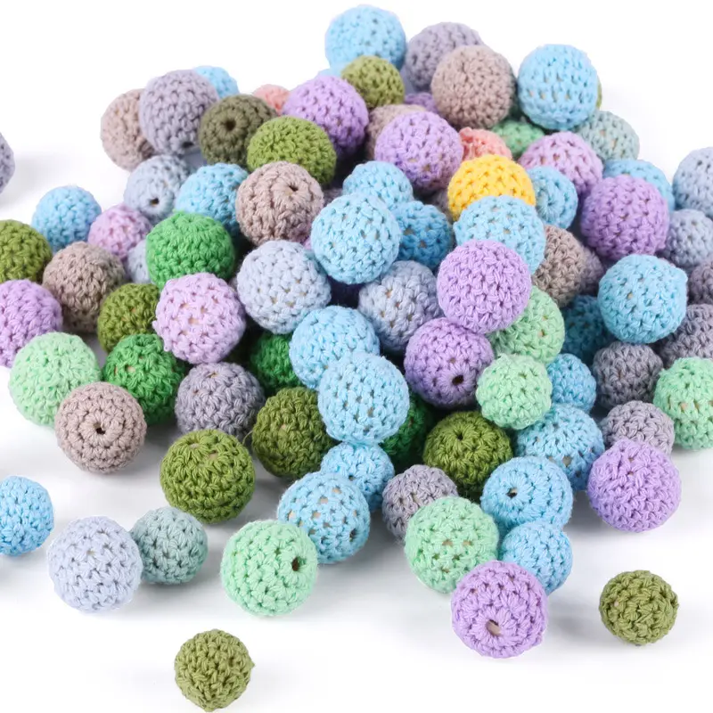 Wholesale Cotton Bulk Yarn Ball Wristlet Bracelet Silicone Wooden Round 20Mm Crochet Seed Beads