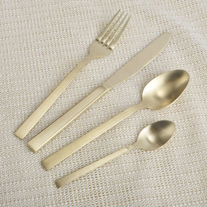 Juego de Cubiertos de Acero Inoxidable de 24 Piezas con Diseño de Rayas, Marca Gold Faqueiro Talheres Casa Home Bestikk Silverware <span class=keywords><strong>Ibiza</strong></span> - Product Image 1