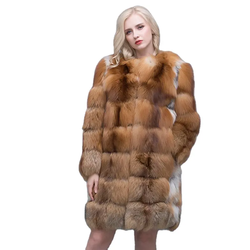 MWFur Red Fox Fur Coat Winter Warm Fashion Pure Natural Fur Full Pelt Coat