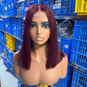 99J Bourgogne Bob Perruques Cheveux Humains 2x6 Dentelle Fermeture Perruque Vin Rouge Double Dessiné Os <span class=keywords><strong>Droite</strong></span> Dentelle Bob Perruques pour Femmes - Product Image 2
