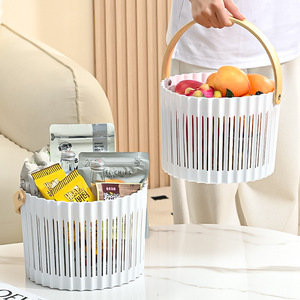 White Plastic Storage Basket With Handle Circle Shape For Fruit Snacks Kitchen Hall Use - Product Image 1