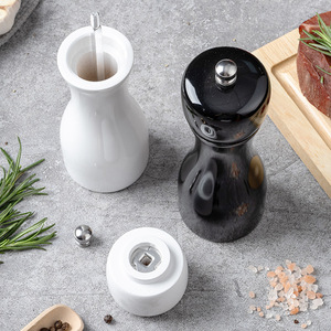 Moulin à sel et poivre manuel en bois, avec bouteille en verre et base en bois de caoutchouc, pour assaisonnement domestique - Product Image 5