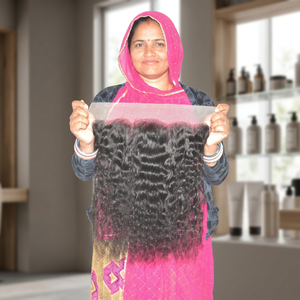Extensions bouclées vierges indiennes Remy en gros, 100g, à trame simple, double trame machine, non traitées, 13*6, Deep Wave, pour femmes, style Temple - Product Image 1
