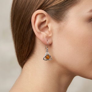 Vintage White and Yellow Gold Plated 925 Silver Amber Celtic <b>Knot</b> <b>Earrings</b> for Women-Gift - Product Image 3