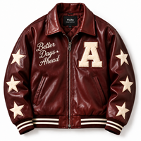 Blouson Bomber en Cuir Personnalisé avec Broderie Chenille, Veste Streetwear, Conception OEM Personnalisée, Blouson en Cuir Vintage, Commande en Gros