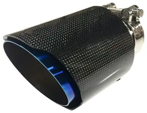 Tuyau bleu universel personnalisé pour voiture Embouts d'échappement en fibre de carbone noir brillant Embout de silencieux tuyau d'échappement
