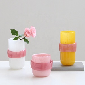 <span class=keywords><strong>Vaso</strong></span> in Vetro Cilindrico Bicolore Moderno e Vivace con Effetto Fascia Rosa in Rilievo <span class=keywords><strong>per</strong></span> Decorazioni Casa e Matrimonio, Centrotavola Minimalista - Product Image 5
