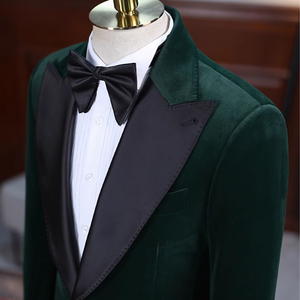 Chaqueta elegante de <span class=keywords><strong>terciopelo</strong></span> Esmeralda para <span class=keywords><strong>hombre</strong></span>, Chaqueta de traje con solapa en pico de un solo pecho - Product Image 2